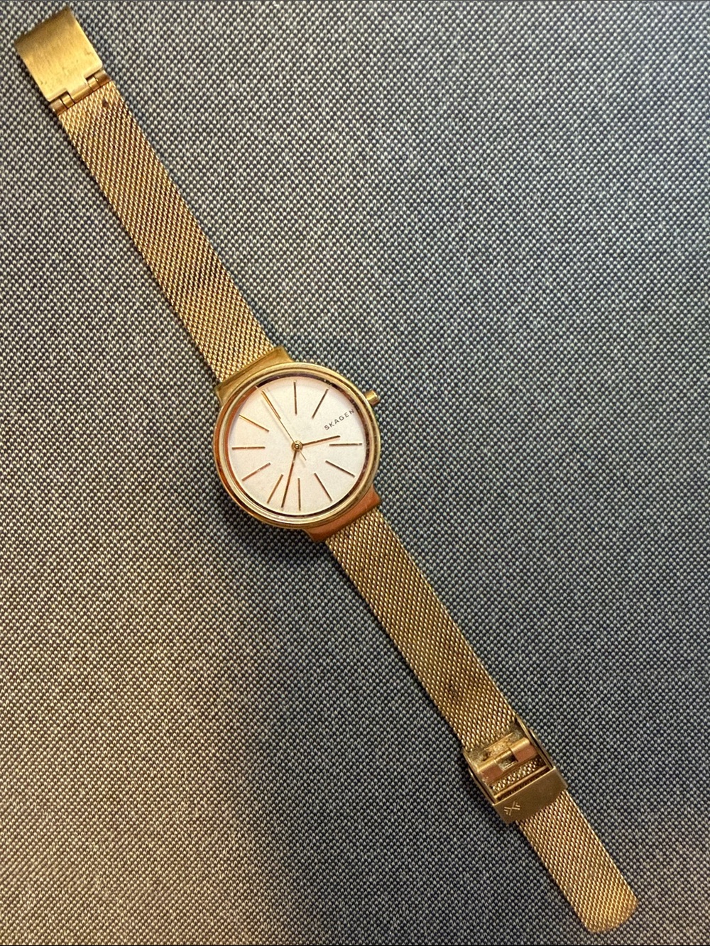 Skagen Gold-Tone Mesh Bracelet Women's Watch with White Dial